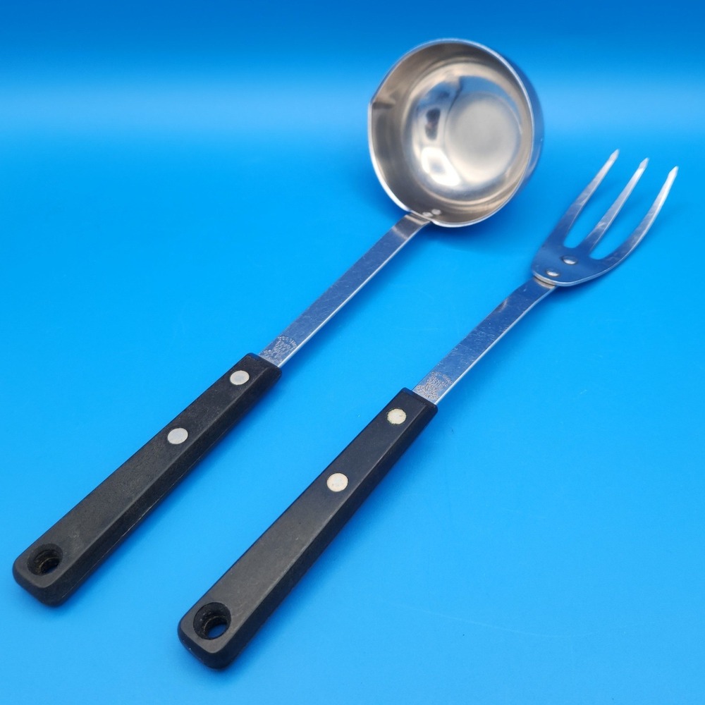 Vintage Ecko Forge Ladle and Meat Fork Stainless Made in USA - handle broken